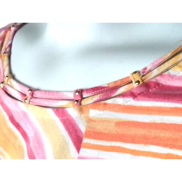 Alfred Dunner 3X Patch Striped Top Multicolor Gold Accent Neckline Short Sleeves - Picture 4 of 8